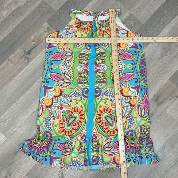 Jade Melody Tam Multi Floral Print Ruffle Hem Tunic Halter Dress Medium - Picture 10 of 11